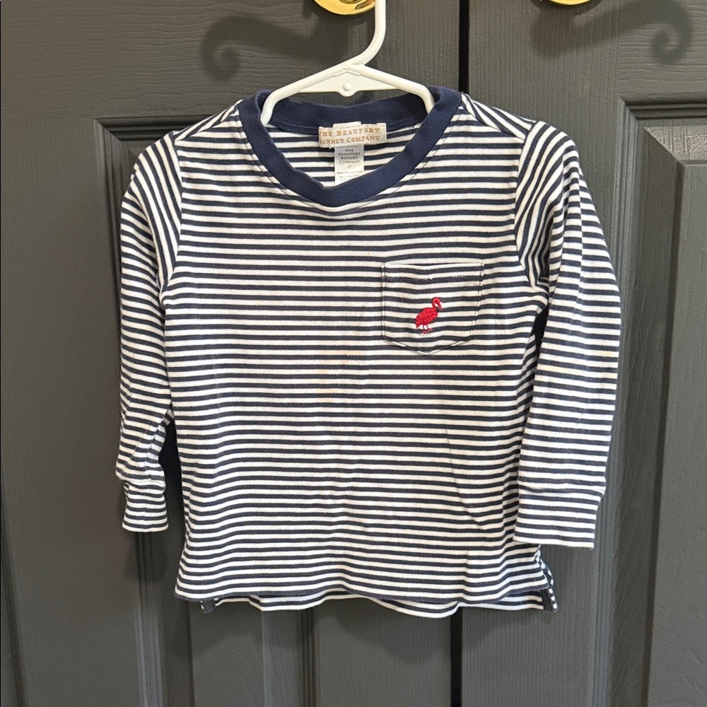 The Beaufort Bonnet Company Navy & White Striped Long-Sleeve Tee with Red Whale